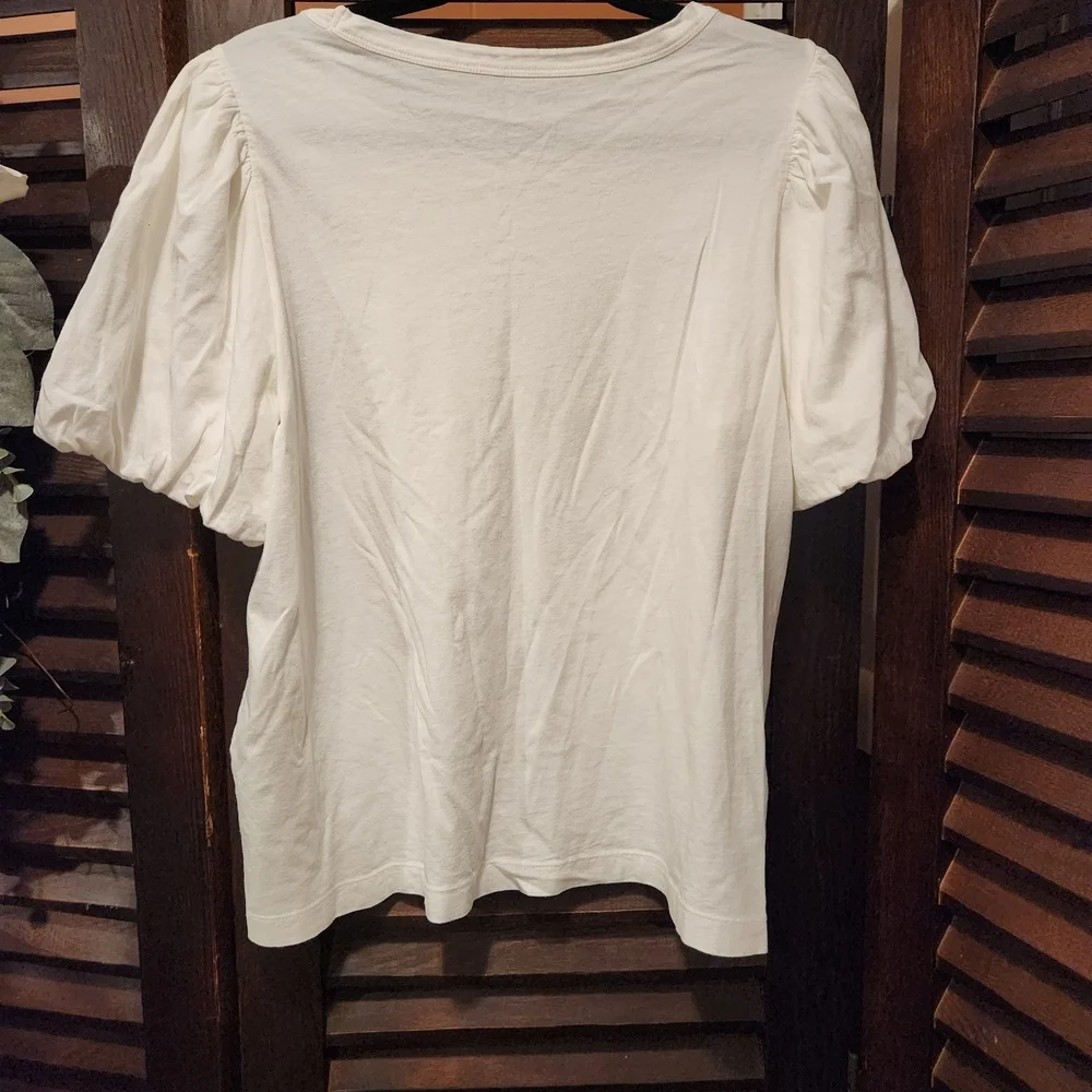 LOFT Cream Puff Sleeve Crewneck Top